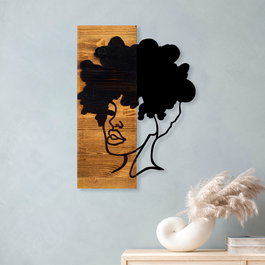 Wallity African Woman - Escultura de pared en Negro y Nogal claro